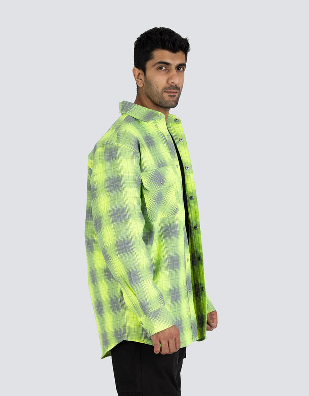 Hi Vis Grey Shadow Plaid Unlined Flannel Shirt