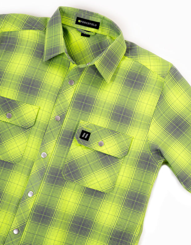 Hi Vis Grey Shadow Plaid Unlined Flannel Shirt