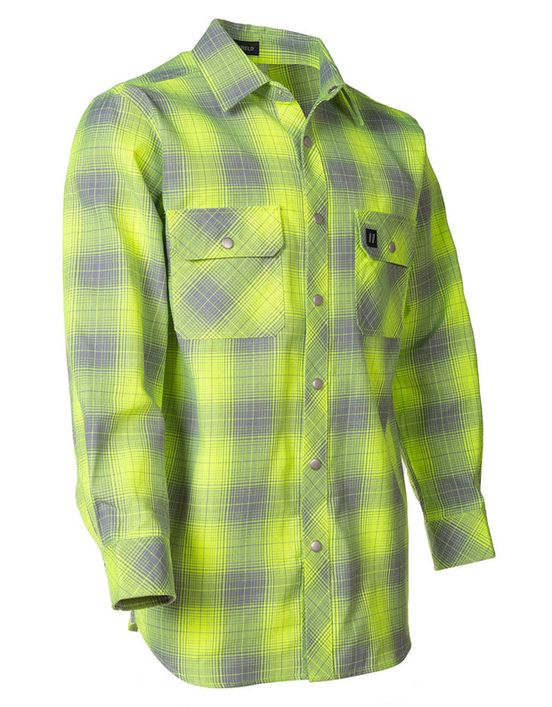 Hi Vis Grey Shadow Plaid Unlined Flannel Shirt