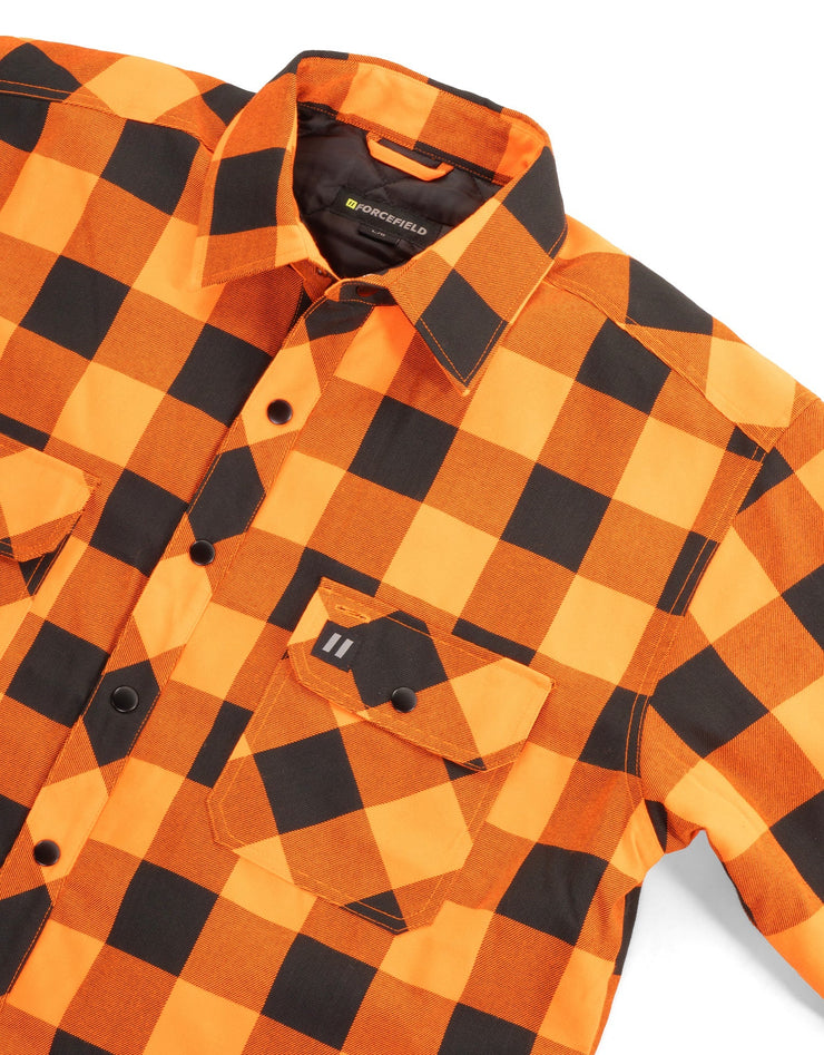 Veste chemise matelassée en flanelle à carreaux de buffle orange/noir haute visibilité