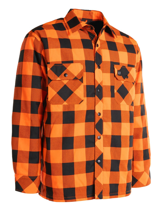 Hi Vis Orange/Black Buffalo Plaid Quilted Flannel Shirt Jacket