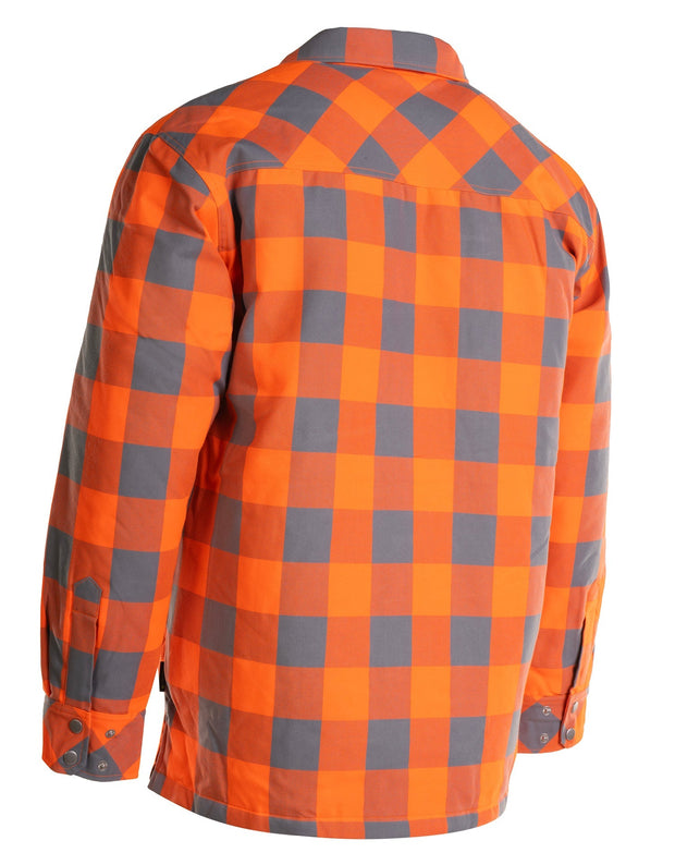 Hi Vis Orange/Sliver Buffalo Plaid Quilted Flannel Shirt Jacket