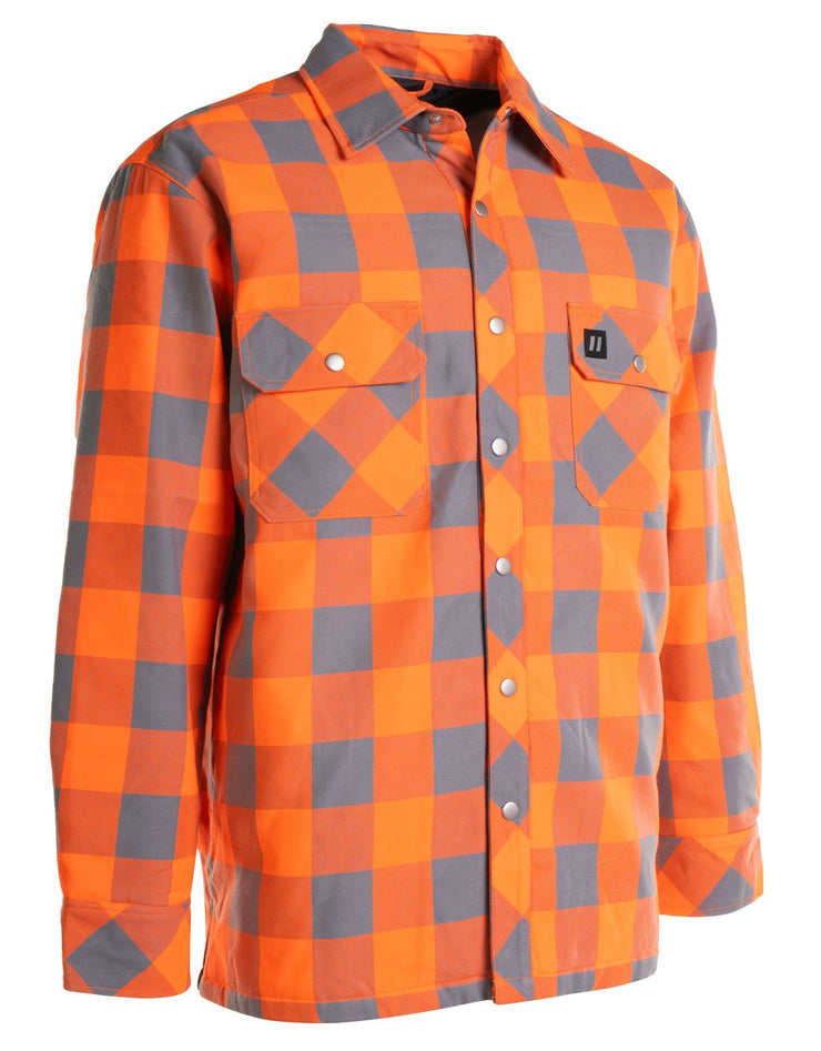 Veste chemise matelassée en flanelle à carreaux de buffle orange/argent haute visibilité