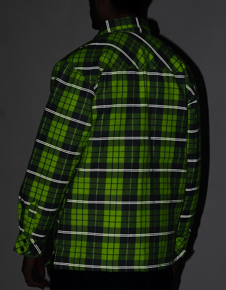 Hi Vis Plaid Quilted Flannel Shirt Jacket with Reflective Striping