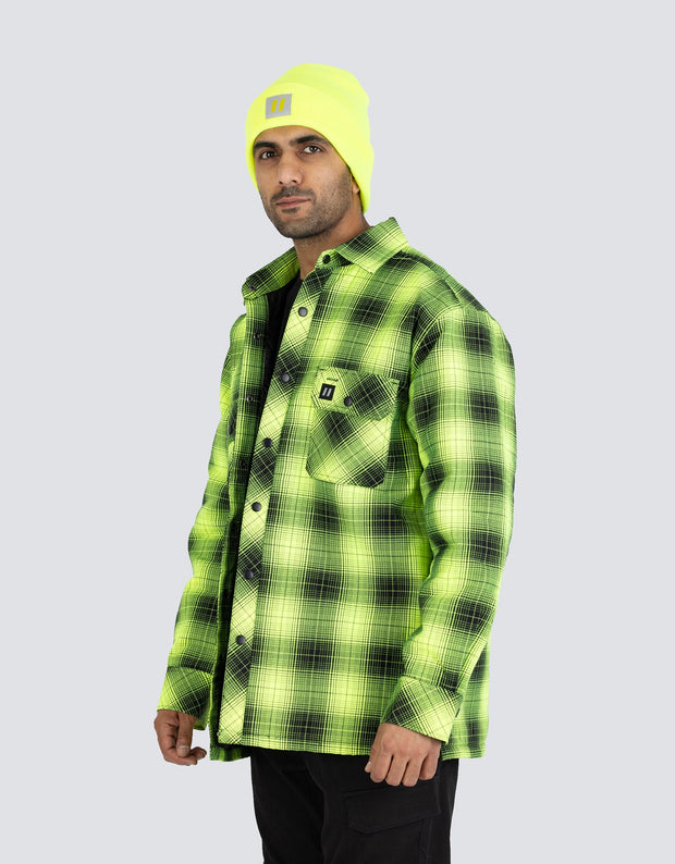 Hi Vis Black Shadow Plaid Quilted Flannel Shirt Jacket