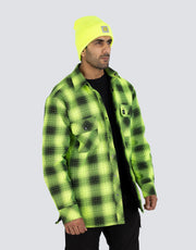 Hi Vis Black Shadow Plaid Quilted Flannel Shirt Jacket