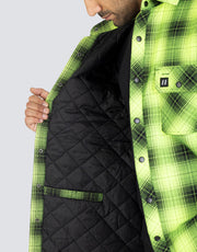 Hi Vis Black Shadow Plaid Quilted Flannel Shirt Jacket