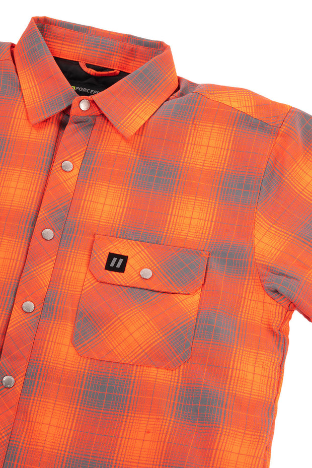 Hi Vis Orange Shadow Plaid Quilted Flannel Shirt Jacket