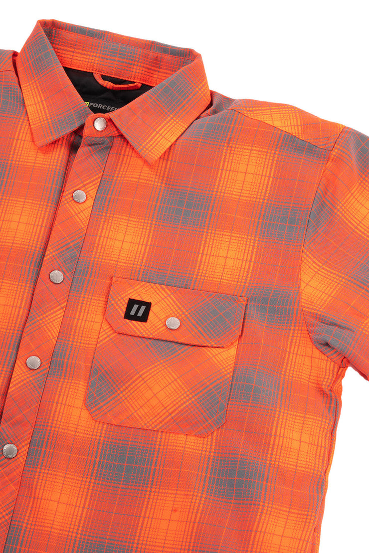 Veste chemise matelassée en flanelle à carreaux orange haute visibilité