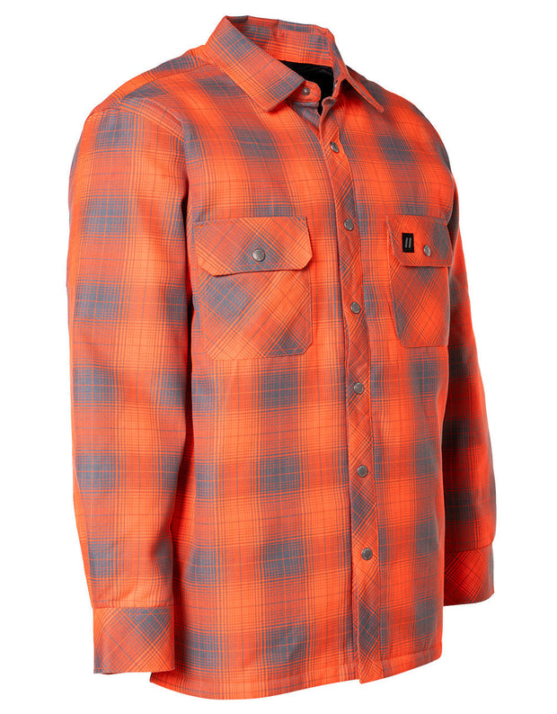 Hi Vis Orange Shadow Plaid Quilted Flannel Shirt Jacket