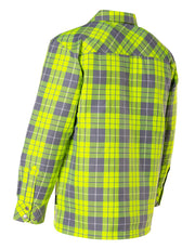 Hi Vis Plaid Quilted Flannel Shirt Jacket with 1/2 Zip Front Closure