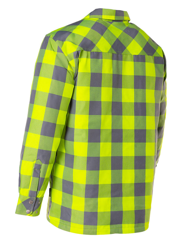 Veste chemise matelassée en flanelle à carreaux de buffle haute visibilité avec fermeture à glissière 1/2 sur le devant