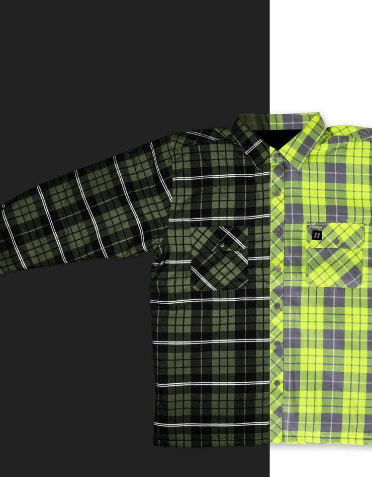 Hi Vis Plaid Quilted Flannel Shirt Jacket with Reflective Striping