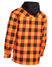 Veste chemise en flanelle matelassée à capuche et doublure matelassée à carreaux de buffle orange/noir haute visibilité