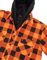 Veste chemise en flanelle matelassée à capuche et doublure matelassée à carreaux de buffle orange/noir haute visibilité