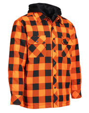 Veste chemise en flanelle matelassée à capuche et doublure matelassée à carreaux de buffle orange/noir haute visibilité