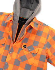 Hi Vis Orange/Silver Buffalo Plaid Hooded Quilt-Lined Flannel Shirt Jacket