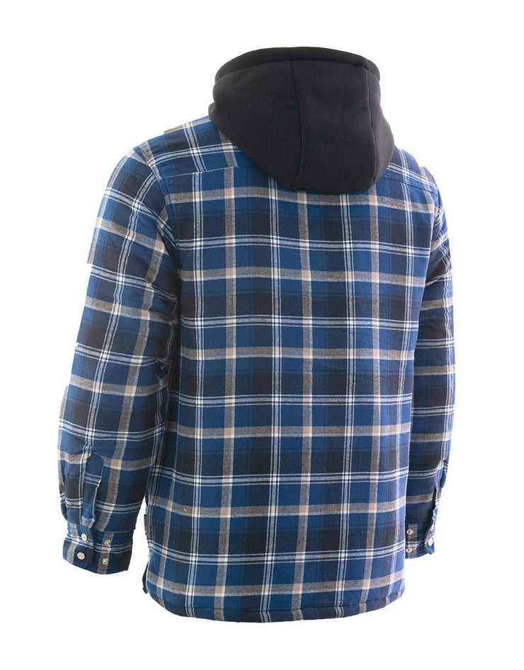 Veste chemise en flanelle doublée de sherpa à capuche bleue