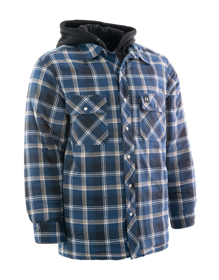 Veste chemise en flanelle doublée de sherpa à capuche bleue