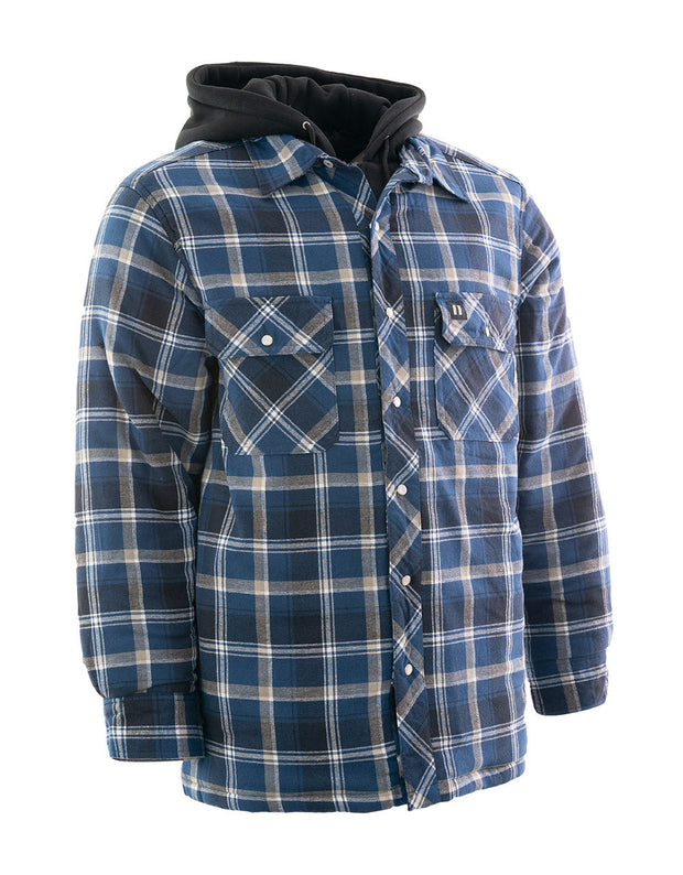 Veste chemise en flanelle à capuche bleue avec doublure matelassée