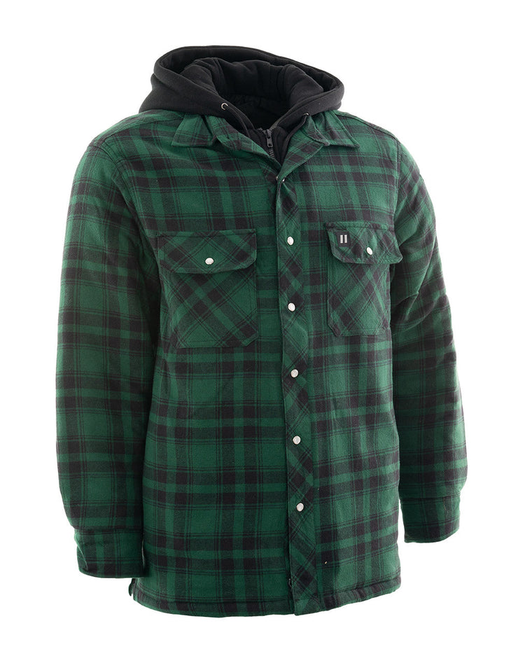 Green Plaid Plaid Quilt Lined Flannel Shirt Jacket