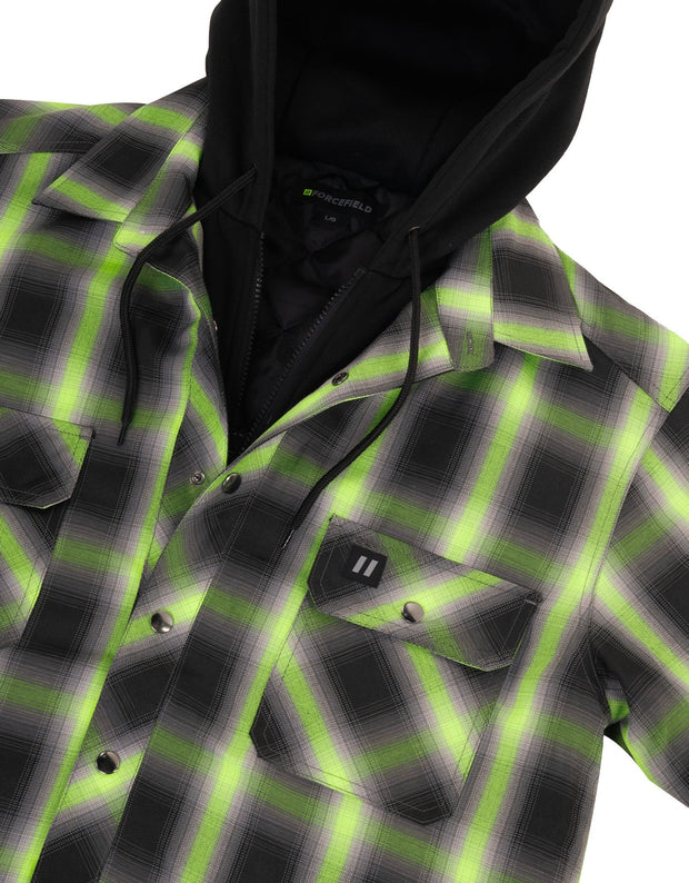 Veste chemise matelassée à capuche et à carreaux ombrés Lime