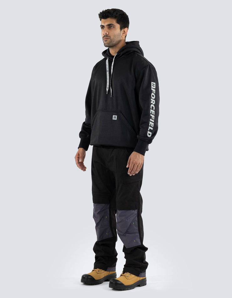 Black Pullover Forcefield Logo Sleeve Graphic Hoodie