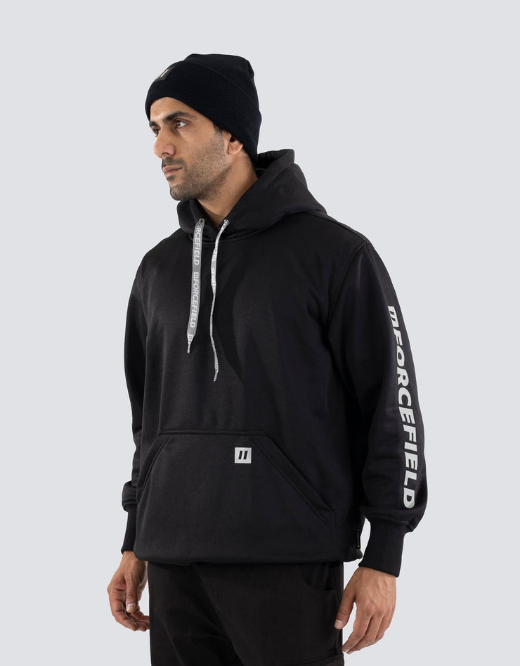 Black Pullover Forcefield Logo Sleeve Graphic Hoodie