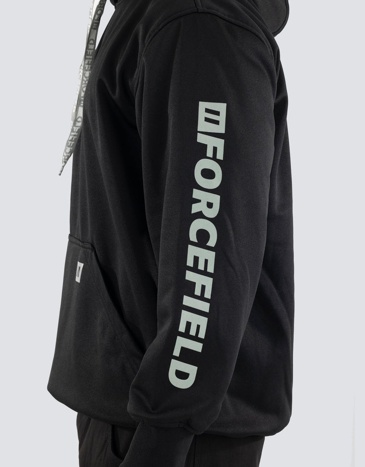 Black Pullover Forcefield Logo Sleeve Graphic Hoodie