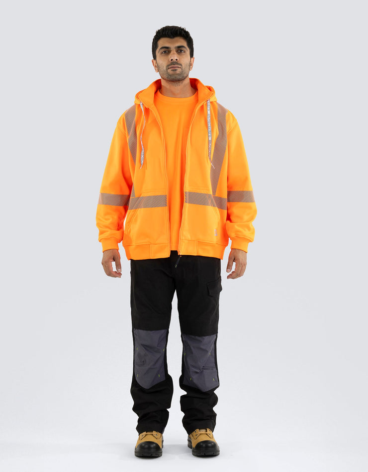 Hi Vis Safety Hoodie with Segmented Reflective Tape and Detachable Hood