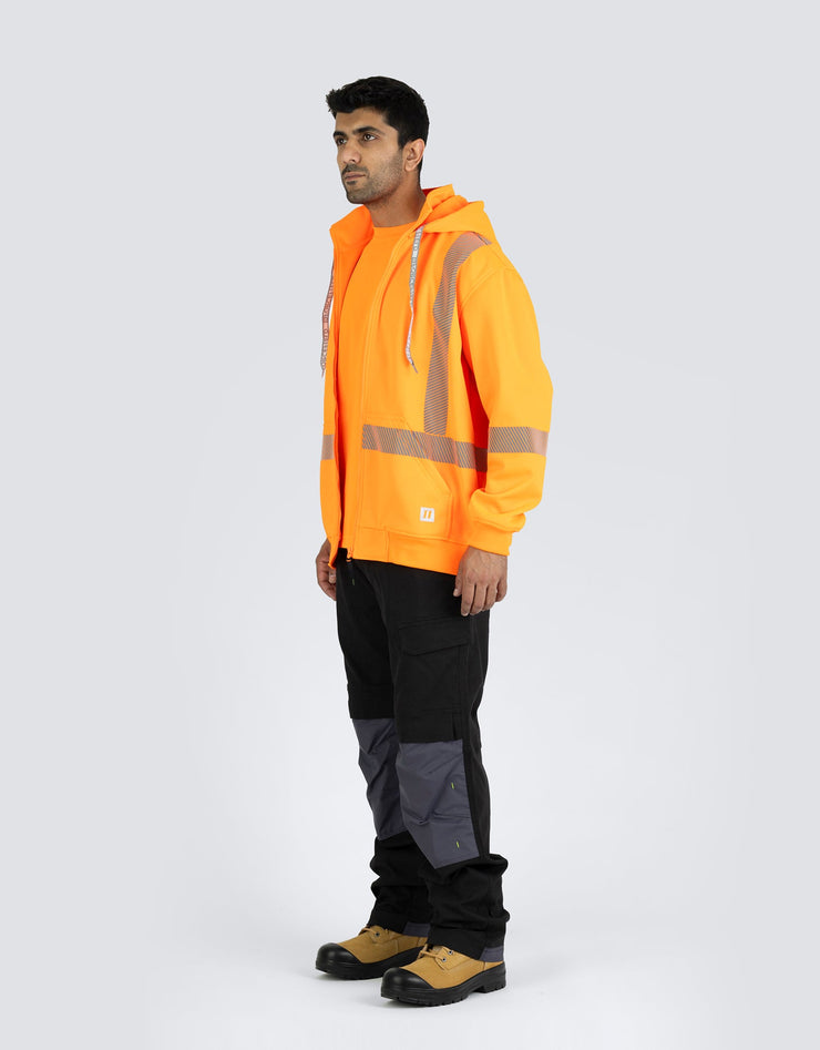 Hi Vis Safety Hoodie with Segmented Reflective Tape and Detachable Hood