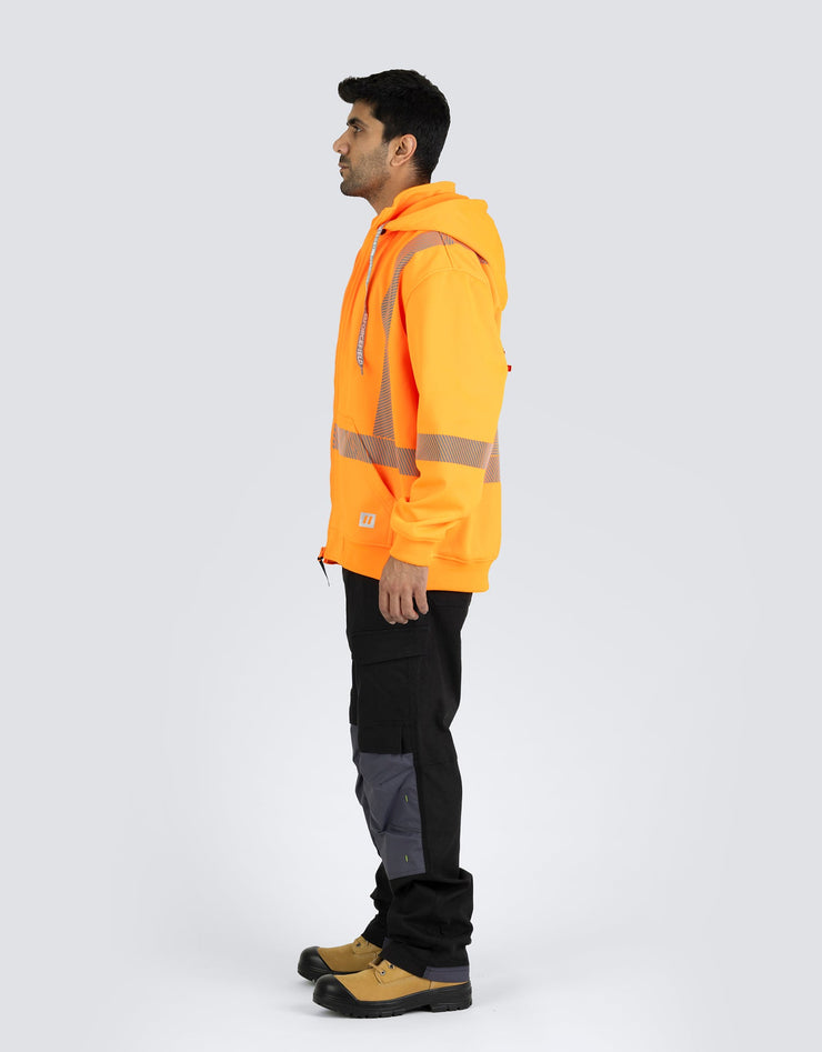 Hi Vis Safety Hoodie with Segmented Reflective Tape and Detachable Hood