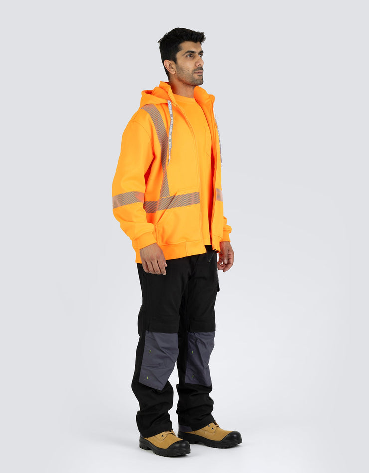 Hi Vis Safety Hoodie with Segmented Reflective Tape and Detachable Hood