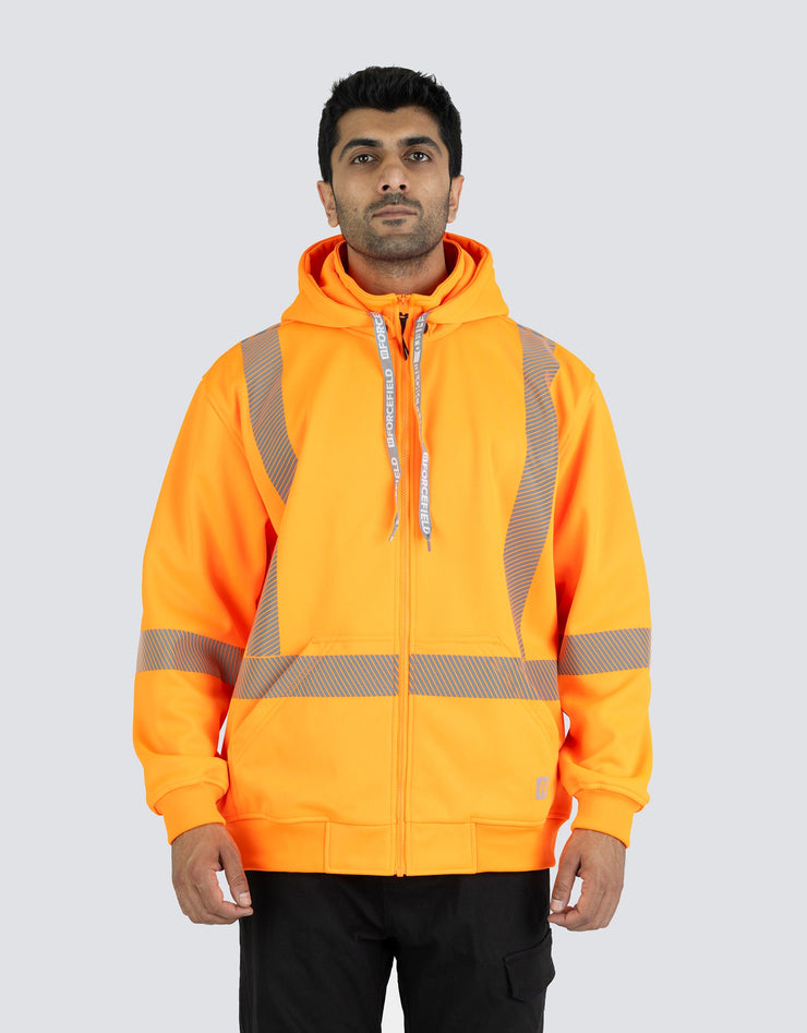 Hi Vis Safety Hoodie with Segmented Reflective Tape and Detachable Hood