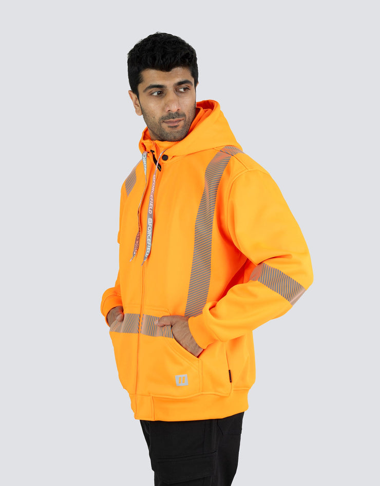 Hi Vis Safety Hoodie with Segmented Reflective Tape and Detachable Hood