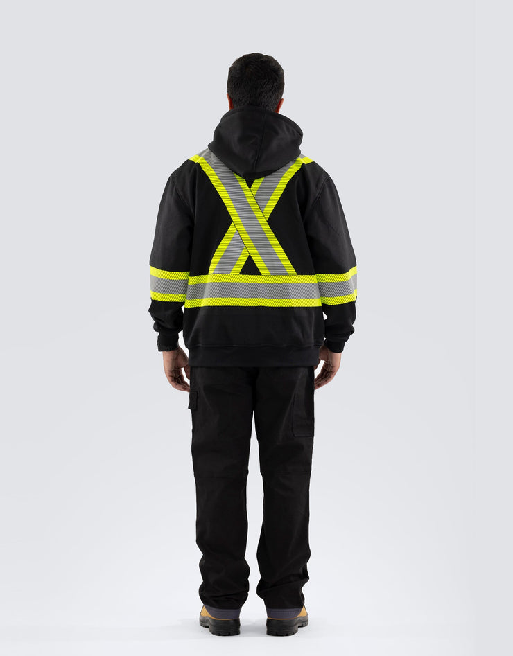 Deluxe Hi Vis Safety Hoodie with Segmented Reflective Tape and Detachable Hood