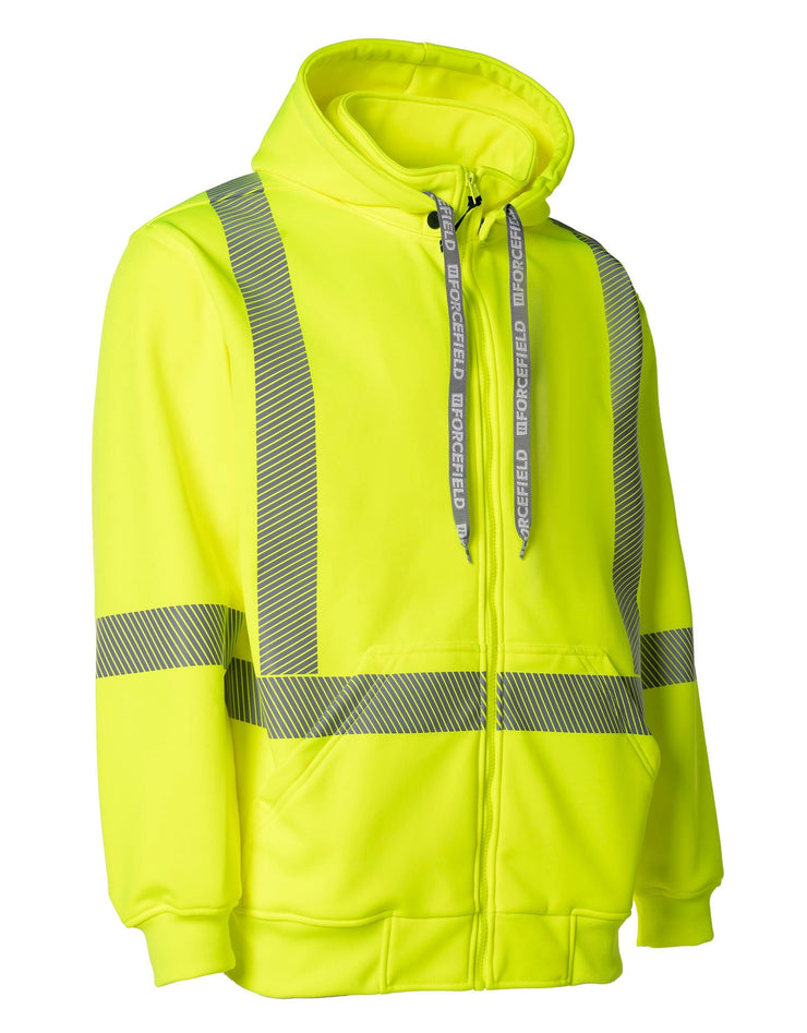 Hi Vis Safety Hoodie with Segmented Reflective Tape and Detachable Hood