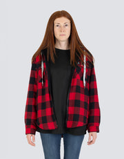 Veste chemise en flanelle à carreaux de buffle doublée de sherpa à capuche pour femme