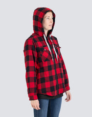 Veste chemise en flanelle à carreaux de buffle doublée de sherpa à capuche pour femme