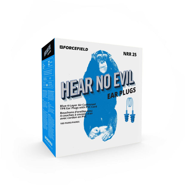 "Hear No Evil" Blue Corded TPR Metal Detectable Earplugs, Box of 100 Pair