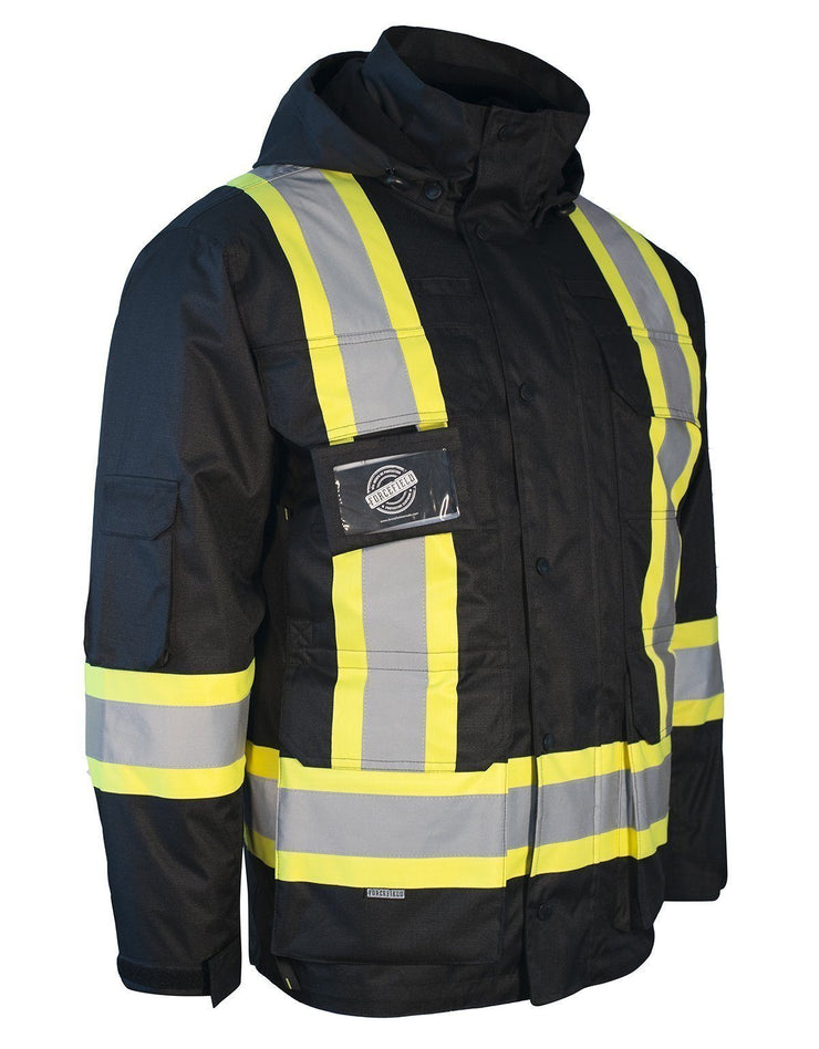 3-in-1 Hi Vis Winter Safety Parka with Removable Black Nylon Puff Jacket - Hi Vis Safety