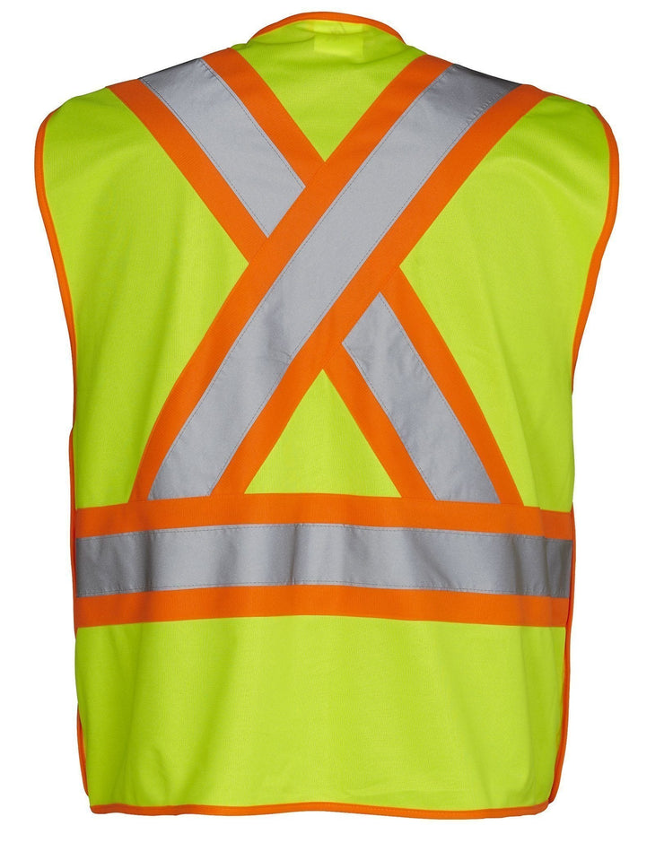 5-Point Tear-Away Hi Vis Traffic Safety Vest, Tricot Polyester, 3 Sizes - Hi Vis Safety