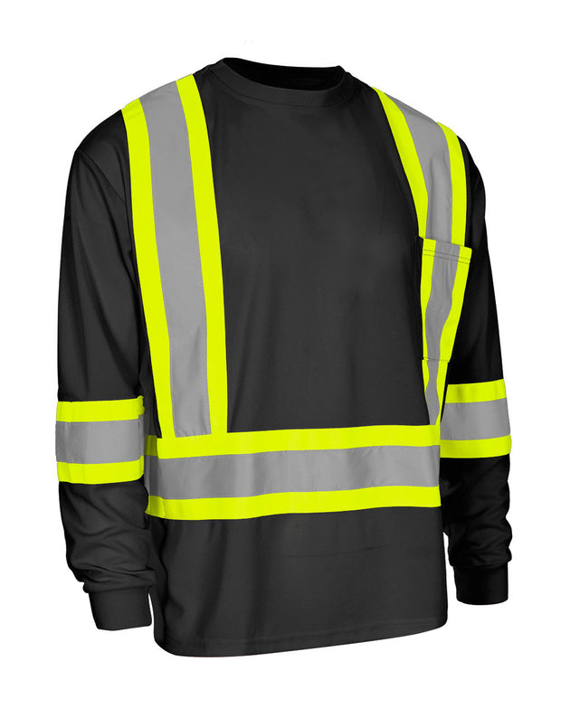 Hi Vis Crew Neck Long Sleeve Safety Tee with Chest Pocket