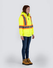 Women's Hi Vis Lime Safety Hoodie with Detachable Hood