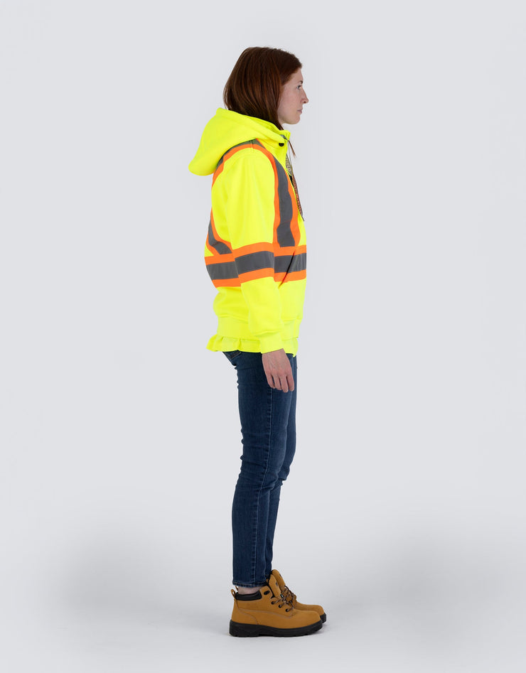 Women's Hi Vis Lime Safety Hoodie with Detachable Hood