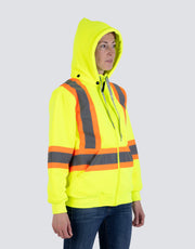 Women's Hi Vis Lime Safety Hoodie with Detachable Hood