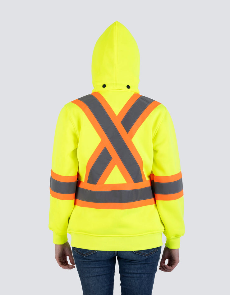 Women's Hi Vis Lime Safety Hoodie with Detachable Hood