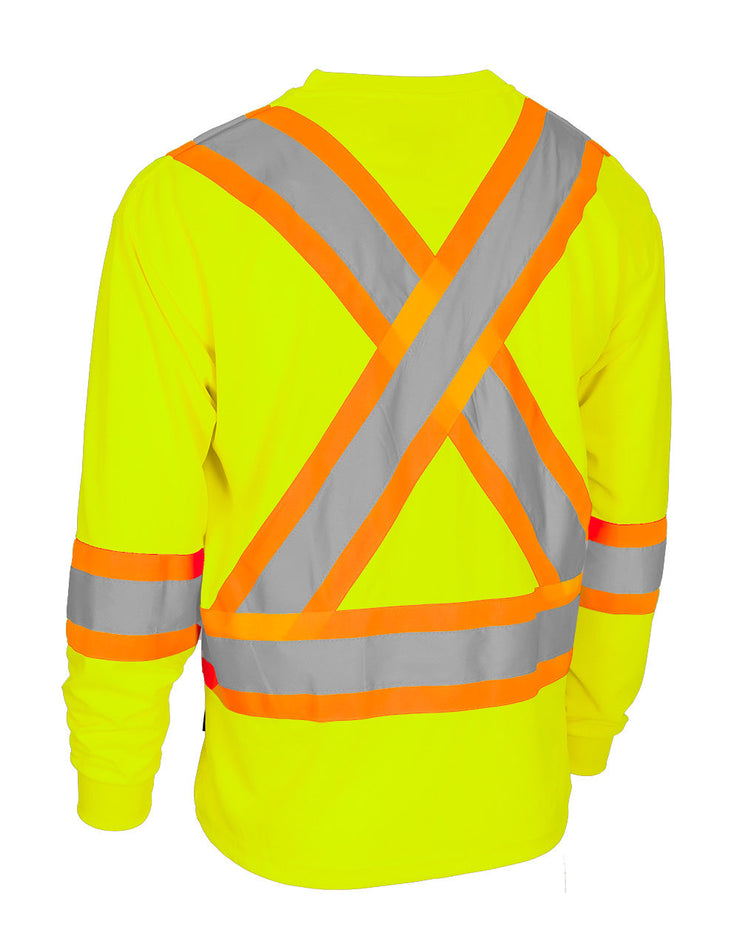 Hi Vis Crew Neck Long Sleeve Safety Tee with Chest Pocket