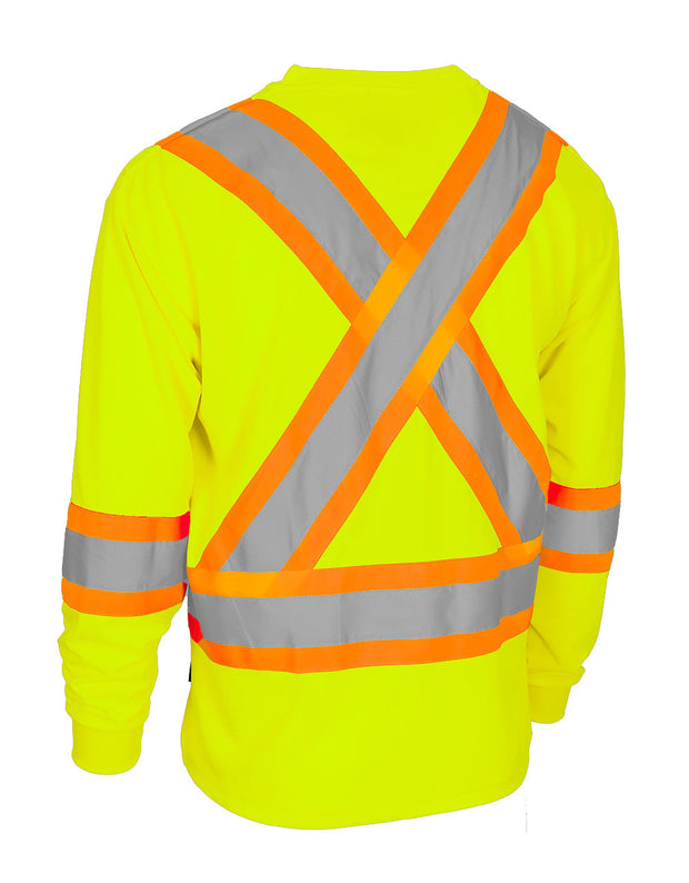 Hi Vis Bamboo Fabric Crew Neck Long Sleeve Safety Tee with Chest Pocket