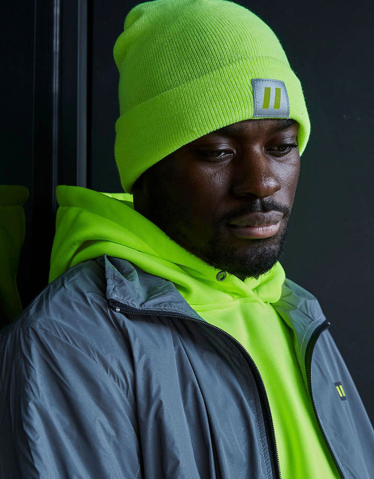 Tuque haute visibilité citron vert avec patch réfléchissant 